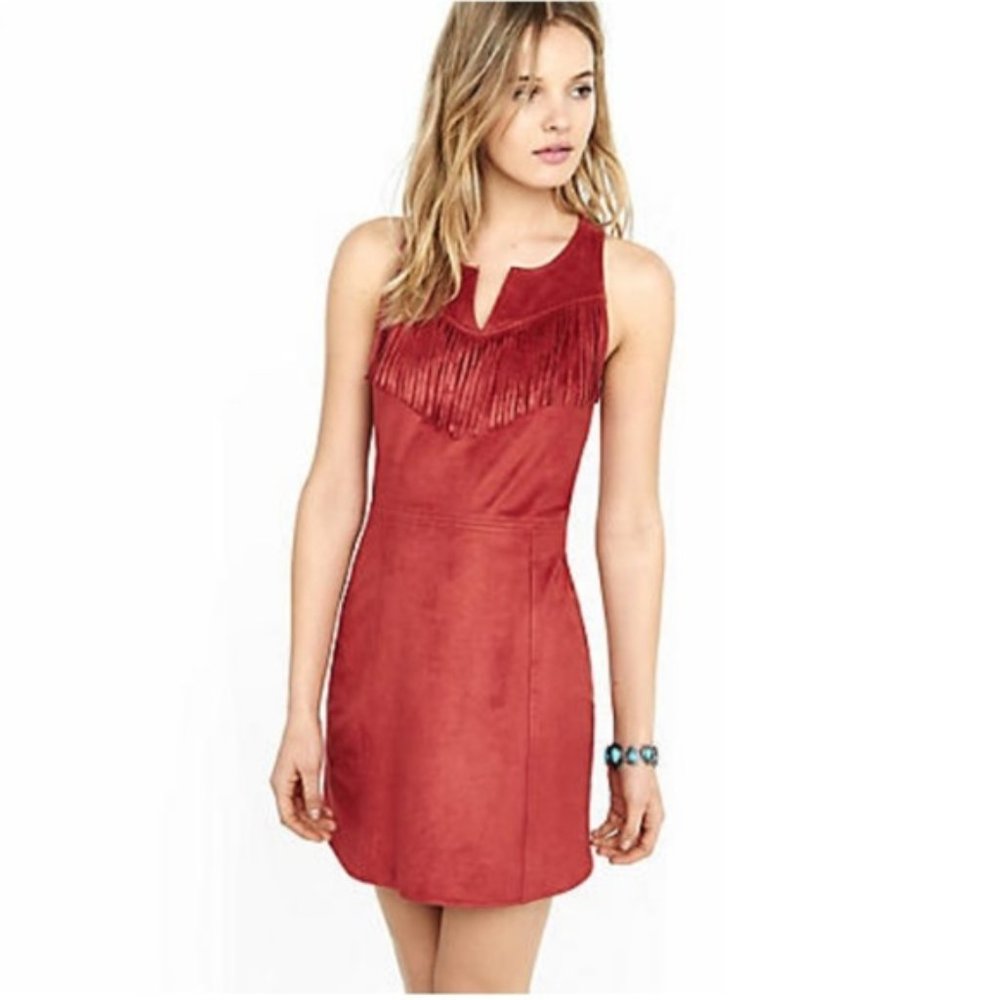Express Red Suede Fringe Sleeveless Dress